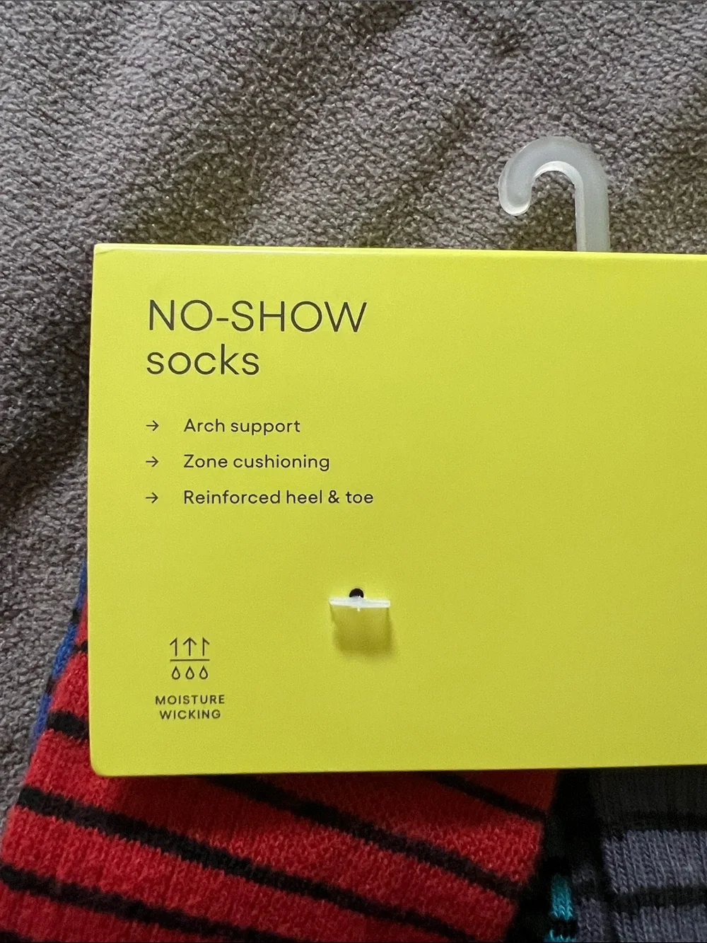 NWT all in motion Boys No-Show Socks - Black and Multi Stripes (6-Pack) Sz Large